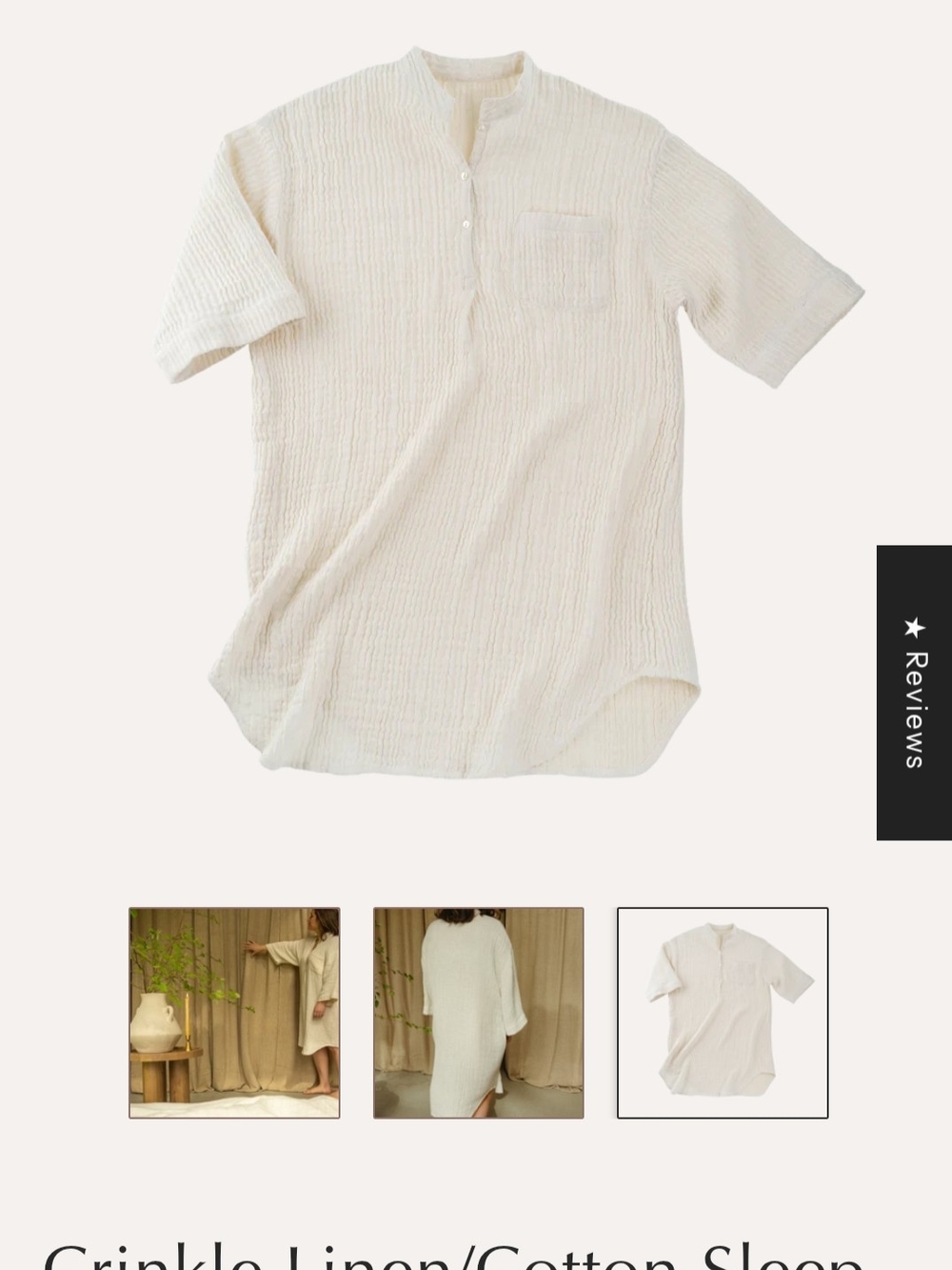 Crinkle Linen-Cotton Sleep Shirt - Ivory